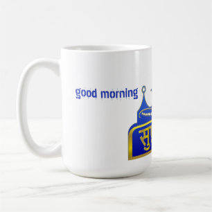 Caneca De Café Saudações matinais Suprabhat em Azul Real Dourado