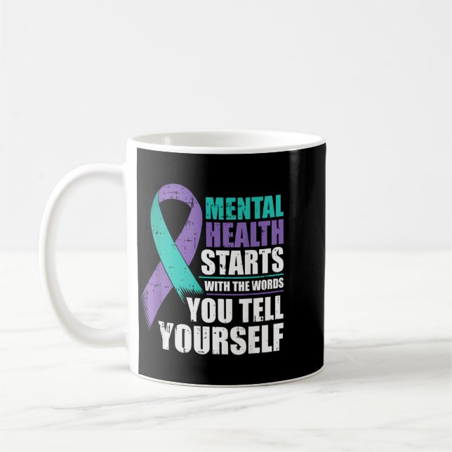 Caneca De Café Saúde Mental Começa Com a Conscientização Prevençã (Esquerda)