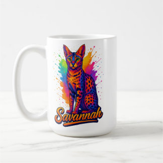Caneca De Café Savannah Cat Pop Art - Vibrante Neon Splash Design