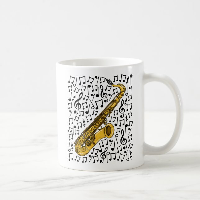 Caneca De Café Saxofone com notas musicais, muçulmano saxofônico (Direita)