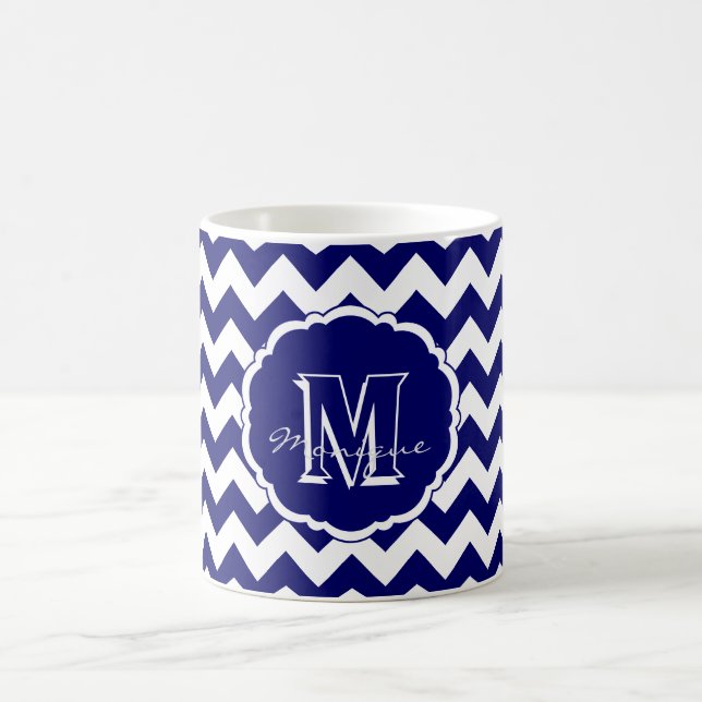 Caneca De Café SC Monograma Chevron, Blue-White Dark-Coffee Mug (Centro)