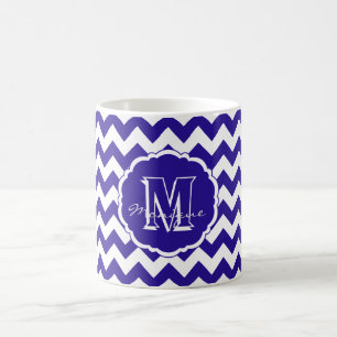 Caneca De Café SC Monograma Chevron, Blue-White Lt-Coffee Mug