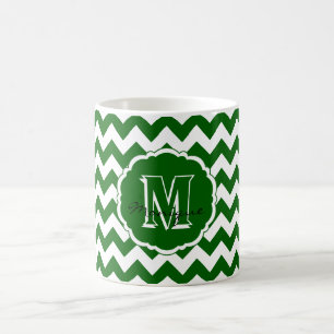 Caneca De Café SC Monograma Chevron, Mug Verde-Café