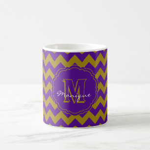 Caneca De Café SC Monograma Chevron, Purple Dourado-Café Mug