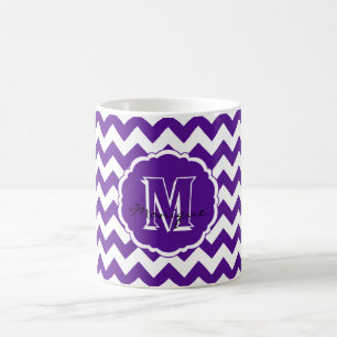 Caneca De Café SC Monograma Chevron, Purple White Coffee Mug