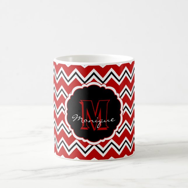 Caneca De Café SC Monograma Chevron, Red-White-Black-Coffee Mug (Centro)