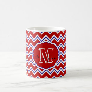 Caneca De Café SC Monograma Chevron, Red-White-Blue-Coffee Mug