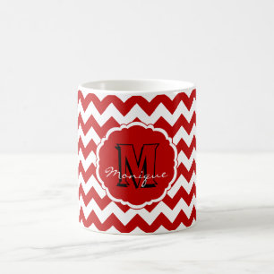 Caneca De Café SC Monograma Chevron, Red-White-Coffee Mug