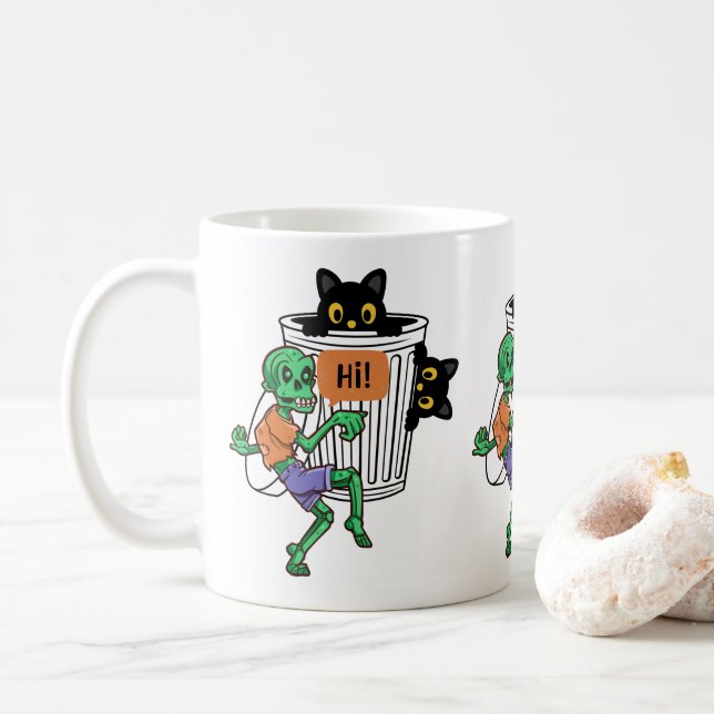 Caneca De Café Scaredy Cat Halloween (Com Donut)