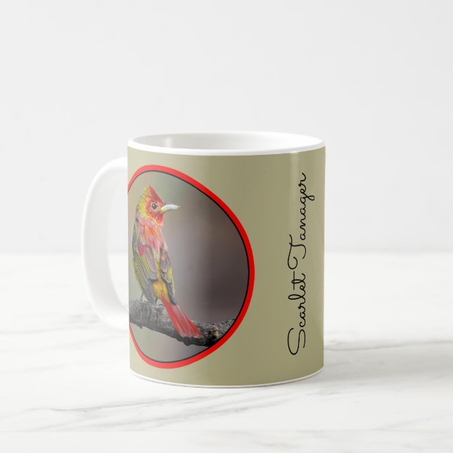 Caneca De Café Scarlet Tanager Molting - Fotografia original (Frente Esquerda)