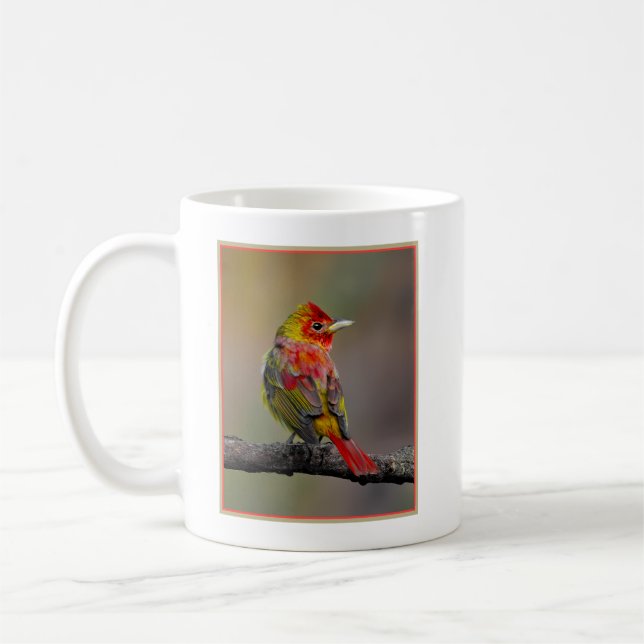 Caneca De Café Scarlet Tanager Molting - Fotografia original (Esquerda)