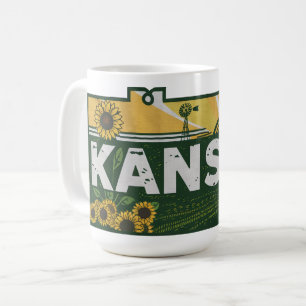 Caneca De Café Scenic Kansas Retro Silhouette