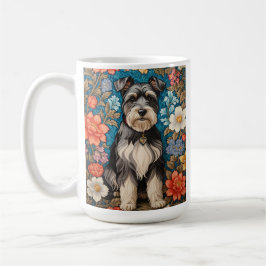Caneca De Café Schnauzer Alegre com Floral Inspirado em William M