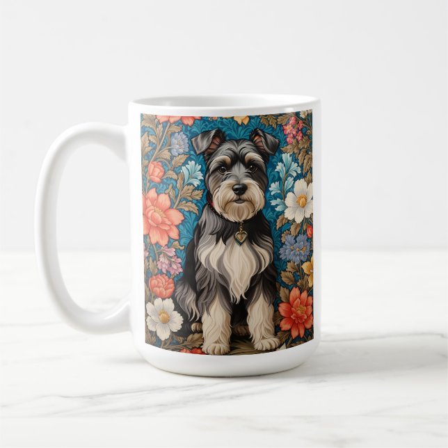 Caneca De Café Schnauzer Alegre com Floral Inspirado em William M (Esquerda)