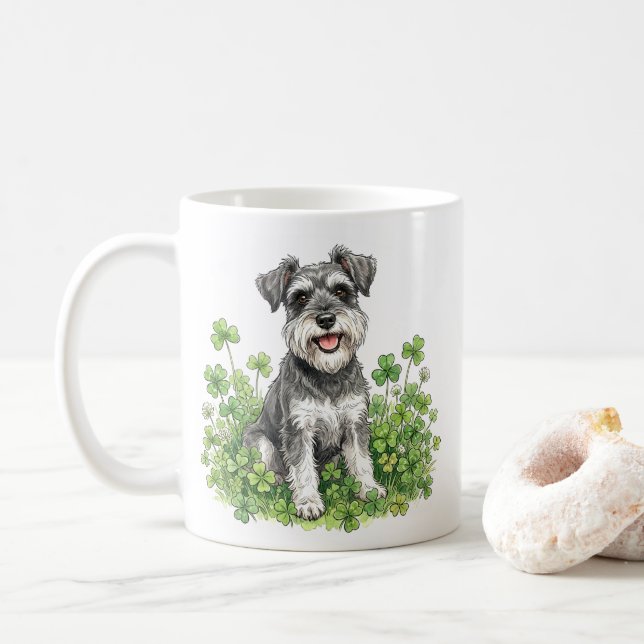 Caneca De Café Schnauzer Coffee Mug with Shamrocks (Com Donut)
