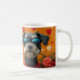 Caneca De Café Schnauzer com Dia de os namorados de Rosas cardíac