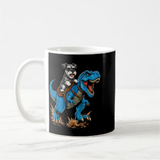Caneca De Café Schnauzer Miniatura Montando Dinossauro T Rex Engr