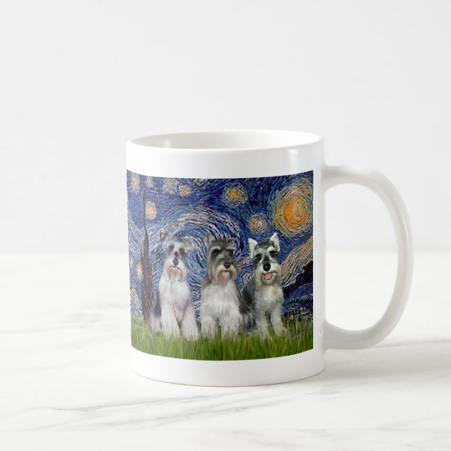 Caneca De Café Schnauzers (três) - Noite Estrelada (Direita)