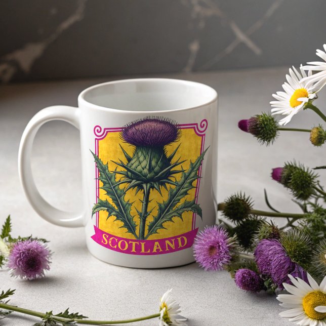 Caneca De Café Scotland Thistle Antique Botanical (Criador carregado)