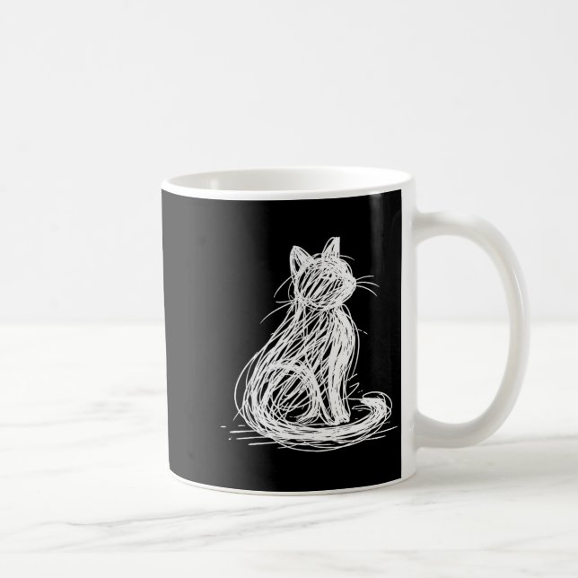 Caneca De Café Scribble Cat Minimal Line Art Japanese  (Direita)