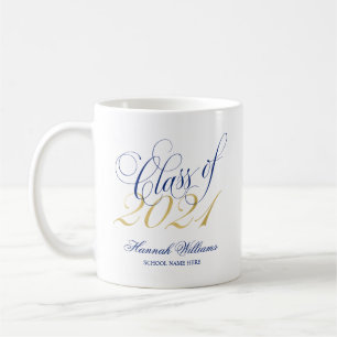 Caneca De Café Script Blue Dourado Classe de Graduação 2021