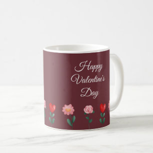 Caneca De Café script burgundy de flores felizes dias de os namor
