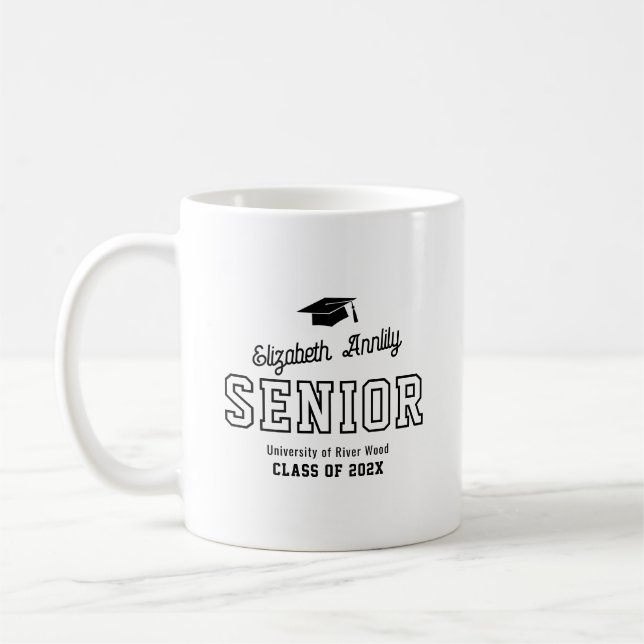 Caneca De Café Script de Ano Personalizado para Faculdade de Pós- (Esquerda)