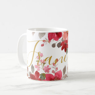 Caneca De Café Script De Aquarela Floral Vermelho Cor Rosa Adicio