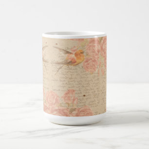 Caneca De Café Script de Chique Antiquado da Vintage e Floral de 
