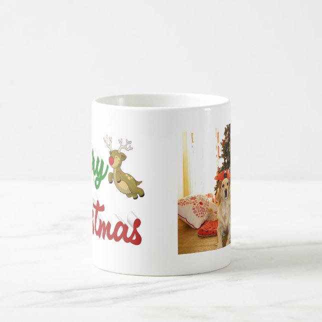 Caneca De Café script de foto de renas voadoras de Natal feliz (Centro)