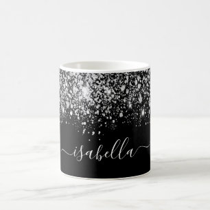 Caneca De Café Script de glam do nome da brilha prateada preta