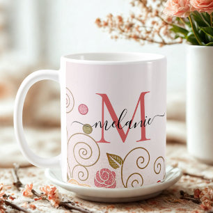 Caneca De Café Script de Monograma Dourado de Glitter Elegante Mo