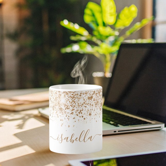 Caneca De Café Script de nome da brilha do ouro branco (Criador carregado)