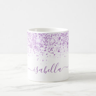Caneca De Café Script de nome da brilha roxa branca