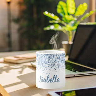 Caneca De Café Script de nome da brilho azul branco