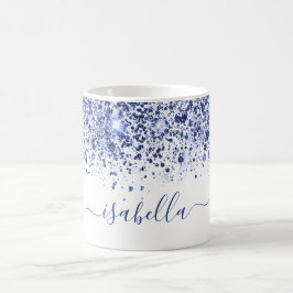 Caneca De Café Script de nome da brilho azul branco