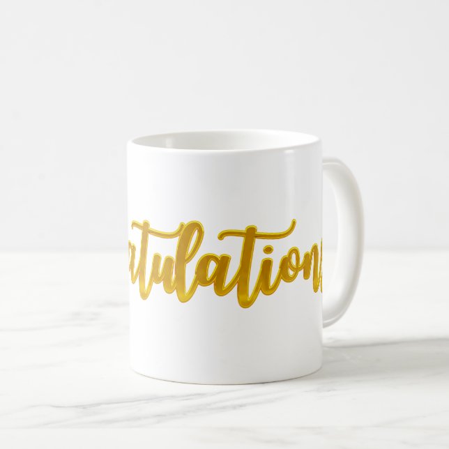 Caneca De Café Script de Parabéns Dourados (Frente Esquerda)