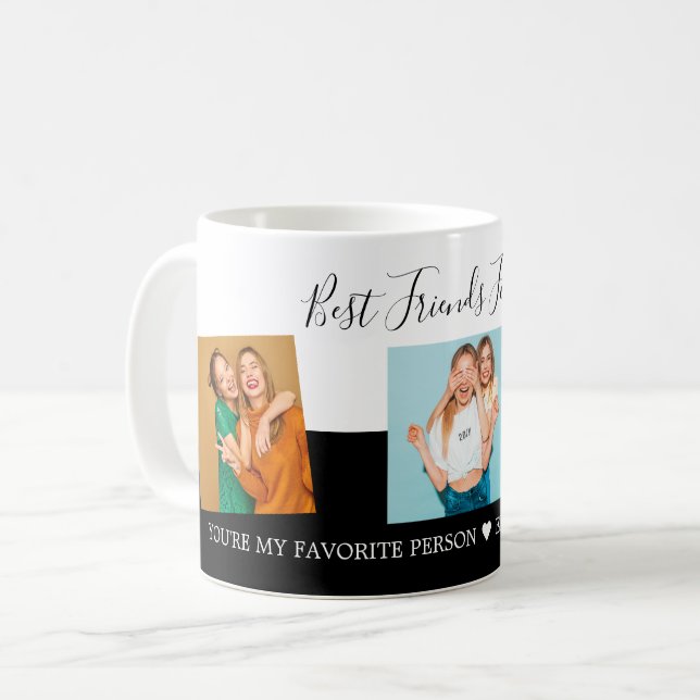 Caneca De Café Script de Texto Personalizado de Colagem de Fotos  (Frente Esquerda)