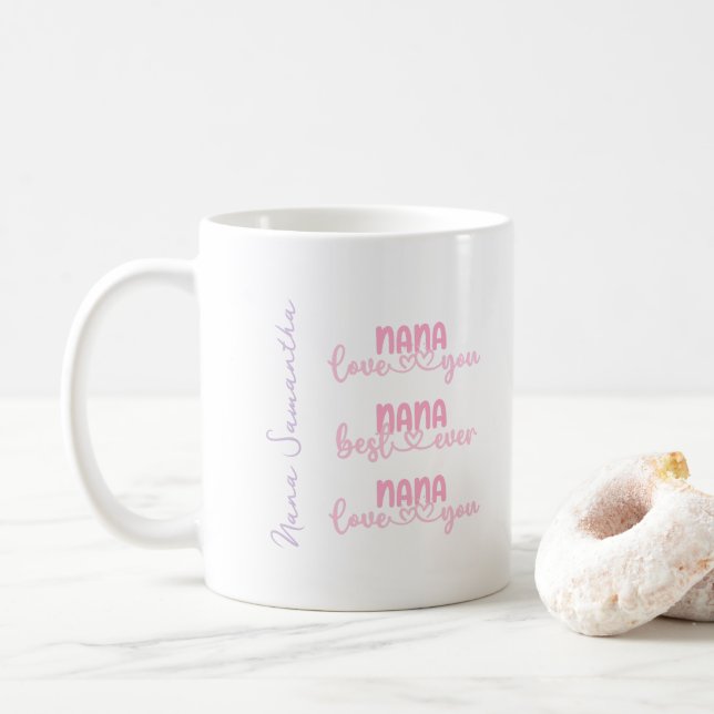 Caneca De Café Script de Tipografia Rosa Nana Personalizado (Com Donut)