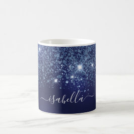 Caneca De Café Script do nome do monograma da brilha azul
