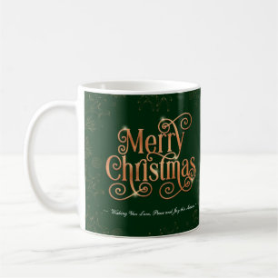 Caneca De Café Script Dourado de Feliz Natal Verde Sparkle Person