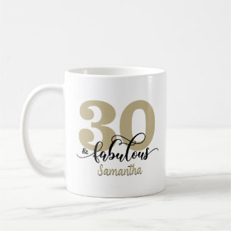Caneca De Café Script Dourado preto 30 e aniversário fabuloso