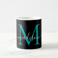 Script Elegante de Monograma Verde de Teal Preto C