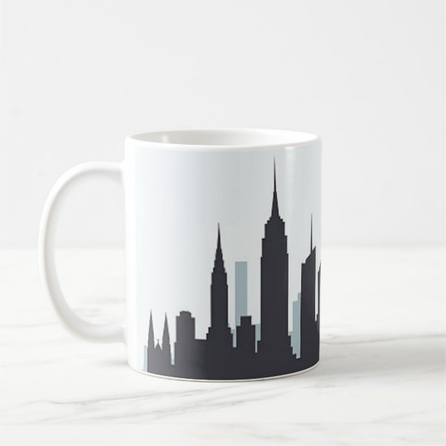 Caneca De Café Script Elegante Preto da Silhouette Skyline de Nov (Esquerda)