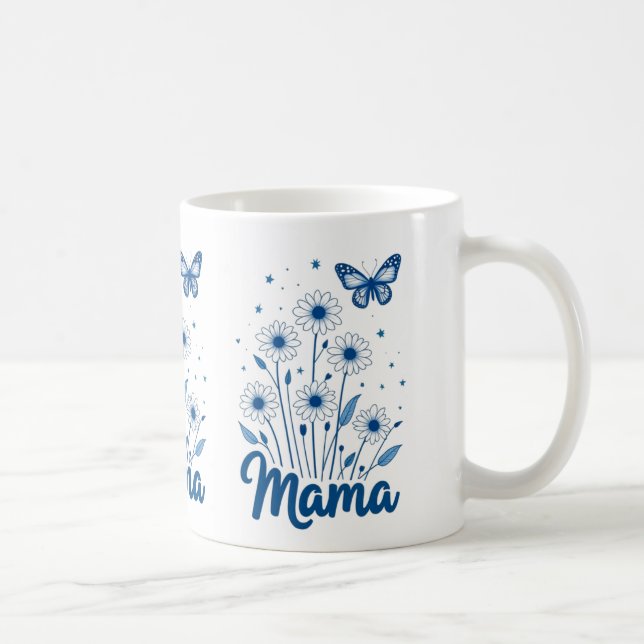 Caneca De Café Script Floral Mama com Borboleta Azul (Direita)