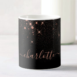 Caneca De Café Script Glamoroso Elegante Glitter Glitter Dourado