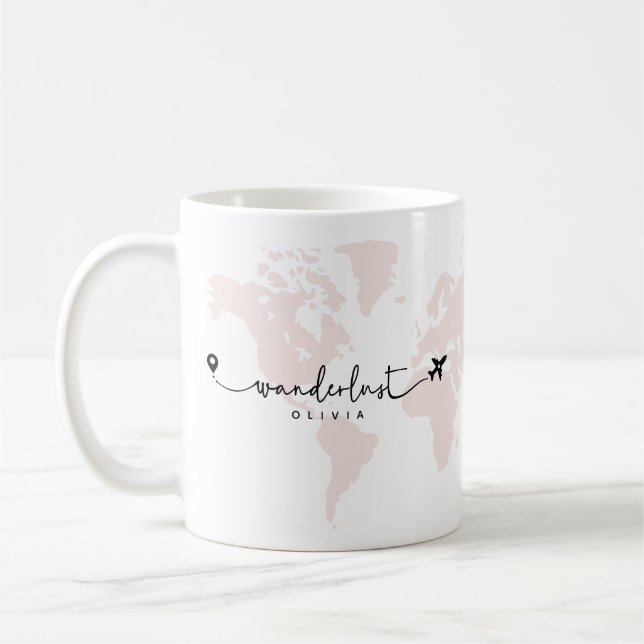 Caneca De Café Script Moderno de Wanderlust do Mundo Viagem | Ros (Esquerda)