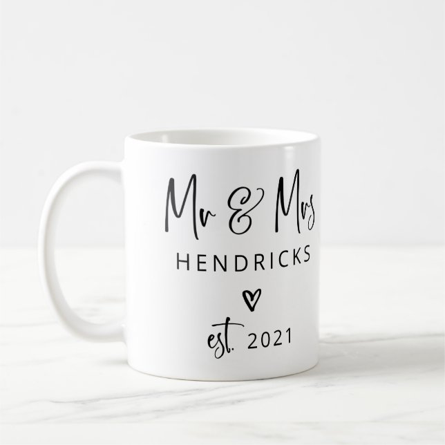 Caneca De Café Script Moderno | F. E. Wedding Estabelecido (Esquerda)