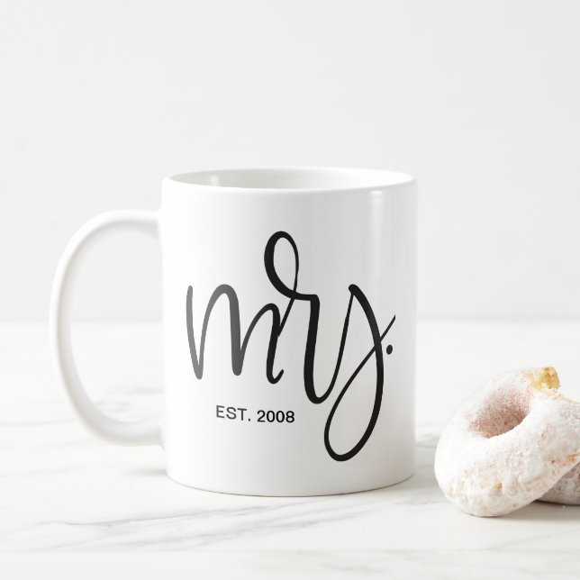 Caneca De Café Script Personalizado, "Sra." ESTABELECIDO (Com Donut)