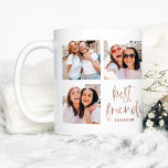Caneca De Café Script Rosa Dourado Trendy Faux | Foto dos melhore<br><div class="desc">Esta caneca da moda mostra oito das suas fotos favoritas de você e sua melhor amiga! As palavras "melhores amigos para sempre" aparecem no falso rosa gold parecem um roteiro moderno,  e há espaço para adicionar o nome de você e do seu melhor amigo num fundo branco.</div>